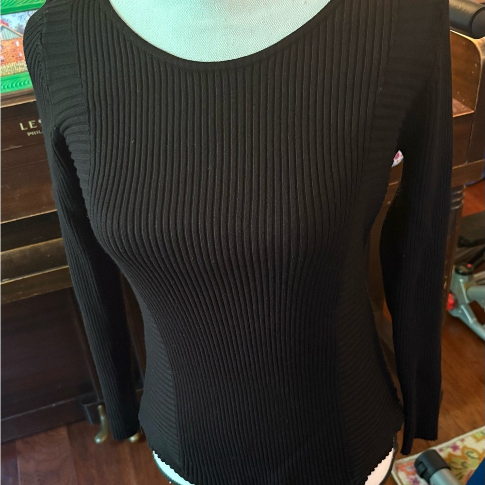 INC International Concepts Black Ribbed Top